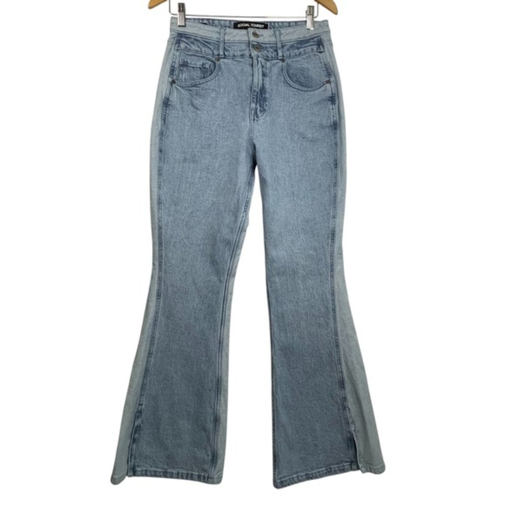 Social Tourist W29R Two-Tone Ultra High Rise Flare Jeans‎ Contrast Wash Denim